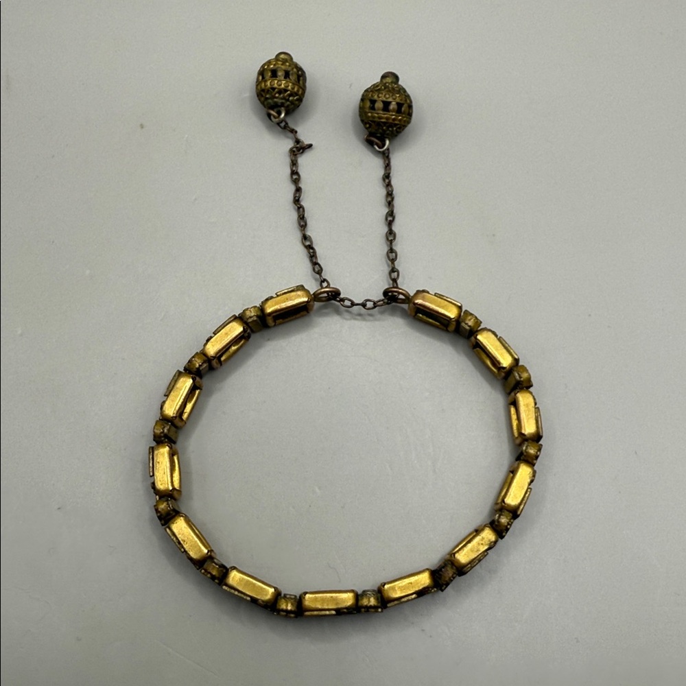 Vintage Gold Tone Beaded Adjustable Indian Style Geometric Bangle Cuff Bracelet